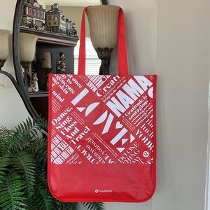 NWOT Lululemon Red Reusable Shopping Tote Double Handle Shoulder Bag Snap Close